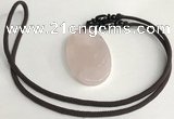 NGP5597 Rose quartz oval pendant with nylon cord necklace