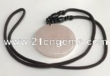 NGP5598 Rose quartz oval pendant with nylon cord necklace