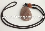 NGP5609 Strawberry quartz flat teardrop pendant with nylon cord necklace