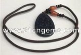 NGP5615 Blue goldstone flat teardrop pendant with nylon cord necklace