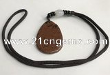 NGP5619 Mahogany obsidian flat teardrop pendant with nylon cord necklace