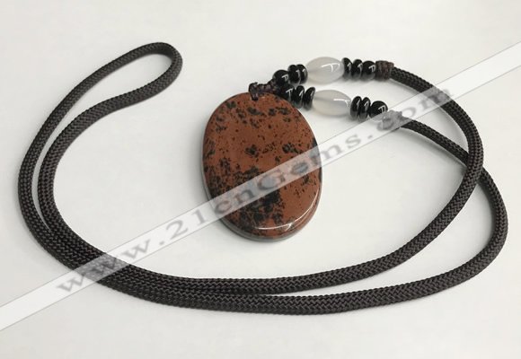 NGP5620 Mahogany obsidian oval pendant with nylon cord necklace