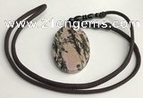 NGP5624 Rhodonite oval pendant with nylon cord necklace