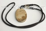 NGP5627 Picture jasper oval pendant with nylon cord necklace