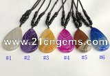 NGP5645 Agate flat teardrop pendant with nylon cord necklace