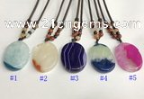 NGP5646 Agate oval pendant with nylon cord necklace