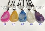 NGP5650 Agate flat teardrop pendant with nylon cord necklace