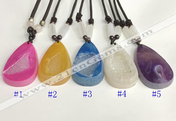 NGP5650 Agate flat teardrop pendant with nylon cord necklace