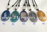 NGP5651 Agate oval pendant with nylon cord necklace