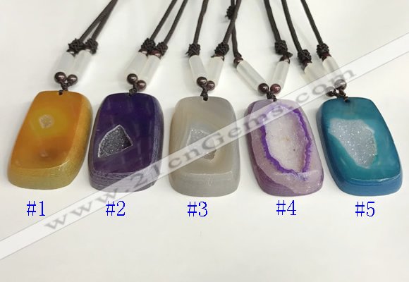 NGP5652 Agate rectangle pendant with nylon cord necklace