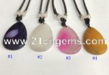 NGP5655 Agate flat teardrop pendant with nylon cord necklace