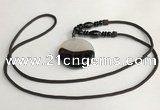 NGP5662 Agate flat round pendant with nylon cord necklace