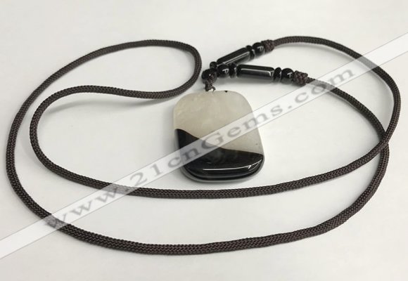 NGP5664 Agate rectangle pendant with nylon cord necklace