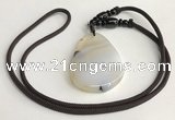 NGP5668 Agate flat teardrop pendant with nylon cord necklace