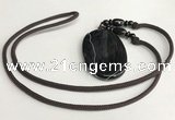 NGP5677 Agate oval pendant with nylon cord necklace