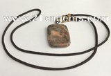 NGP5691 Rainforest agate rectangle pendant with nylon cord necklace