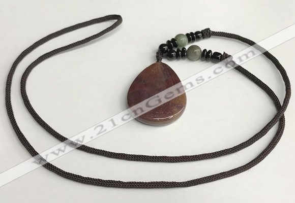 NGP5694 Agate flat teardrop pendant with nylon cord necklace