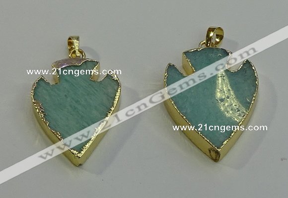 NGP6001 22*30mm - 25*35mm arrowhead amazonite gemstone pendants