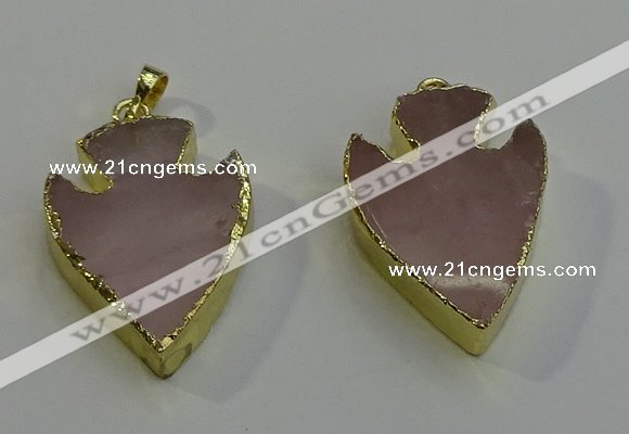 NGP6002 22*30mm - 25*35mm arrowhead rose quartz pendants