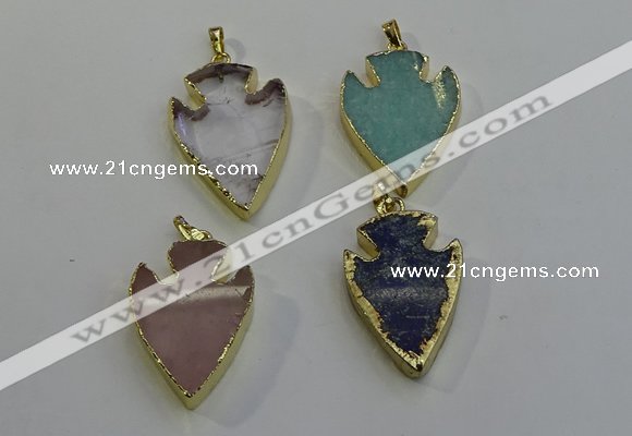 NGP6005 22*30mm - 25*35mm arrowhead mixed gemstone pendants