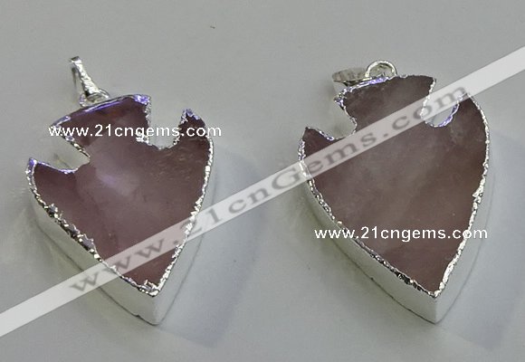 NGP6008 22*30mm - 25*35mm arrowhead rose quartz pendants