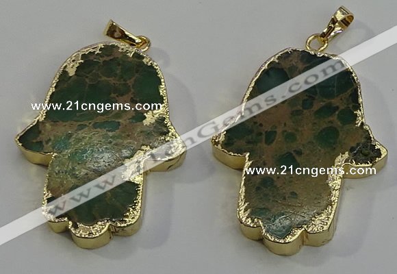 NGP6032 22*40mm - 25*45mm hamsahand sea sediment jasper pendants