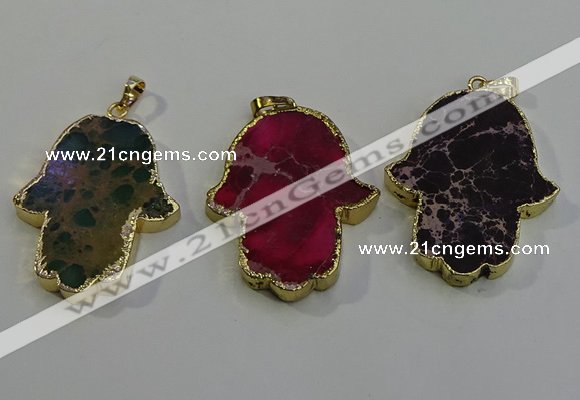 NGP6034 22*40mm - 25*45mm hamsahand sea sediment jasper pendants