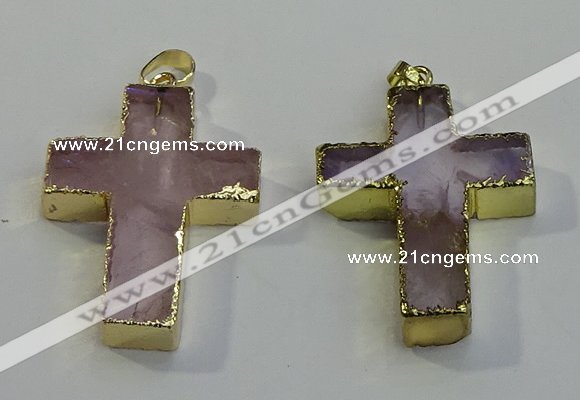 NGP6036 30*40mm - 35*45mm cross rose quartz pendants