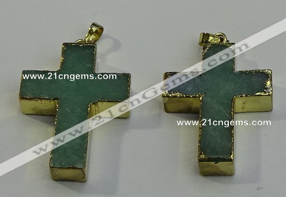 NGP6037 30*40mm - 35*45mm cross green aventurine pendants