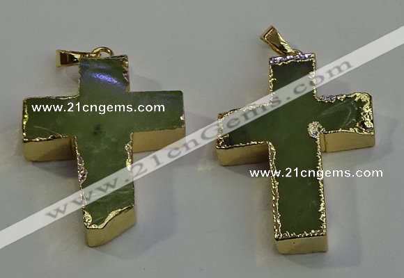 NGP6040 30*40mm - 35*45mm cross green rutilated quartz pendants