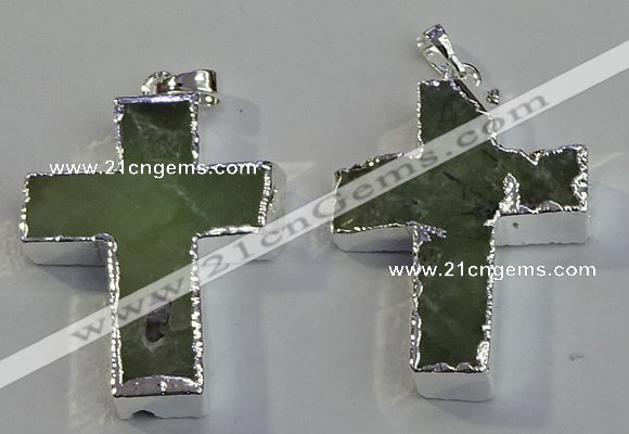 NGP6046 30*40mm - 35*45mm cross green rutilated quartz pendants