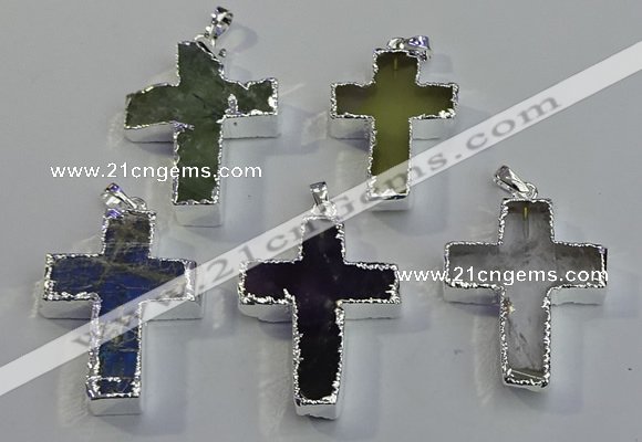 NGP6051 30*40mm - 35*45mm cross mixed gemstone pendants