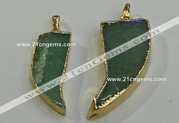 NGP6057 15*40mm - 18*45mm horn green aventurine pendants