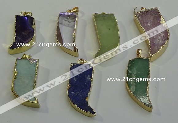 NGP6060 15*40mm - 18*45mm horn mixed gemstone pendants