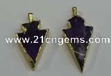 NGP6065 20*40mm - 25*45mm arrowhead amethyst pendants