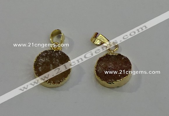 NGP6077 14mm - 15mm flat round druzy agate pendants