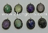 NGP6105 20*25mm - 22*30mm oval mixed gemstone pendants wholesle