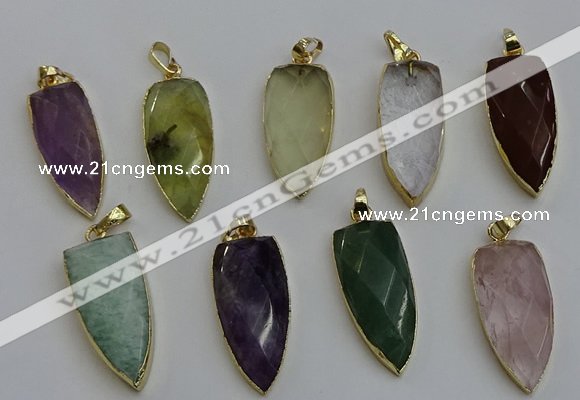 NGP6125 15*40mm arrowhead mixed gemstone pendants wholesale