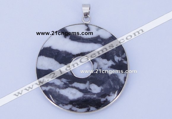 NGP614 5pcs 6*41mm black zebra jasper with brass setting donut pendants