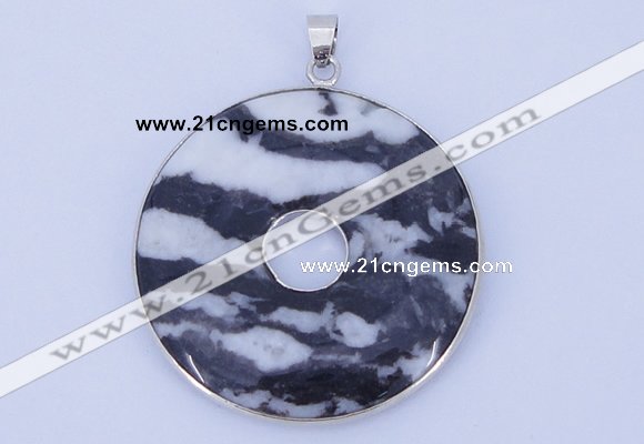 NGP614 5pcs 6*41mm black zebra jasper with brass setting donut pendants