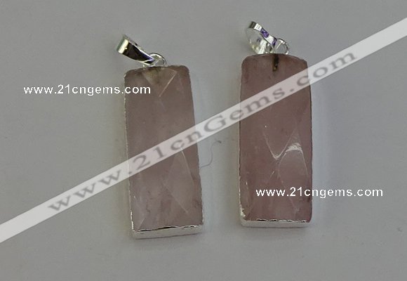 NGP6181 14*30mm - 15*38mm faceted rectangle rose quartz pendants