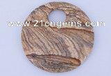 NGP619 5pcs 6*50mm picture jasper gemstone donut pendants wholesale