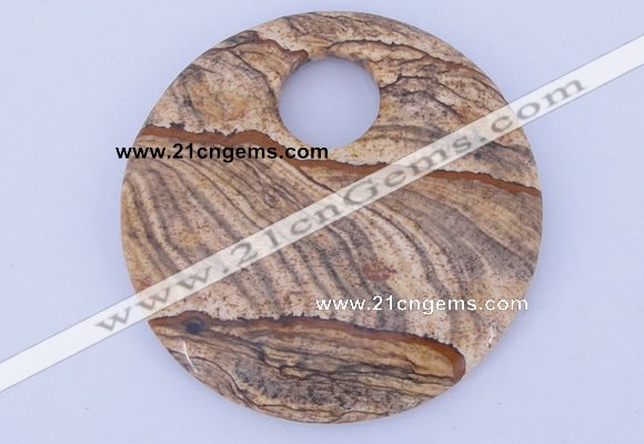 NGP619 5pcs 6*50mm picture jasper gemstone donut pendants wholesale