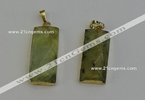 NGP6202 14*30mm - 15*38mm faceted rectangle green rutilated quartz pendants