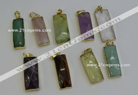 NGP6212 14*30mm - 15*38mm faceted rectangle mixed gemstone pendants