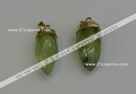 NGP6239 12*28mm - 15*30mm faceted bullet green rutilated quartz pendants