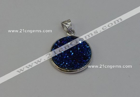 NGP6265 20mm flat round plated druzy agate pendants wholesale