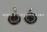 NGP6274 22mm flat round plated druzy agate pendants wholesale