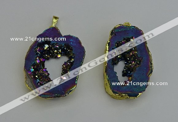 NGP6312 25*35mm - 30*45mm freeform plated druzy agate pendants