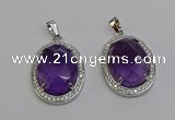 NGP6354 25*30mm oval amethyst gemstone pendants wholesale